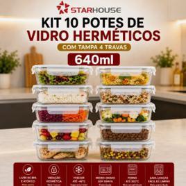 Kit 10 Potes Herméticos Vidro 640ml Starhouse