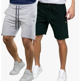 Kit 2 Bermudas Shorts Bluhen Moletom Masculina Preta Branca