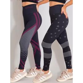 Kit 2 Calças Legging Esportiva Sublimadas Yoga Cintura Alta