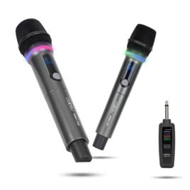 Kit 2 Microfone Rgb Sem Fio Profissional Uhf Com Receptor Cor Cinza