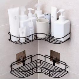 2 Prateleiras 36 cm Suporte De Parede Metal Preto Para Banheiro