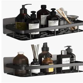 Kit 2 Suporte Porta Shampoo Sabonete Banheiro Adesivo Parede Sem Furos Box Luxo Cor Preto