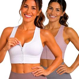 Kit 2 Tops Femininos Fitness com Zíper Frontal e Bojo Removível | Top Academia Confortável e Versátil (BR, Alfa, M/G, Regular, Branco/Rose)
