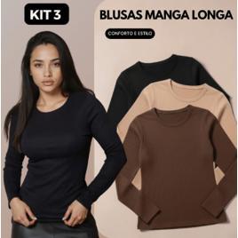 Kit 3 Blusas Manga Longa Segunda Pele Canelada