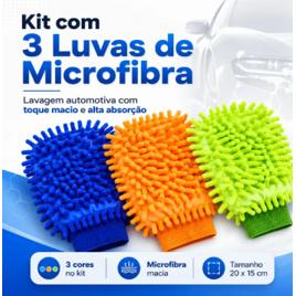 Kit 3 Luvas De Microfibra Lavagem Automotiva