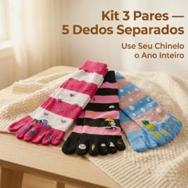 Kit 3 Pares Meia 5 Dedos Separados Dedinho Para Chinelo