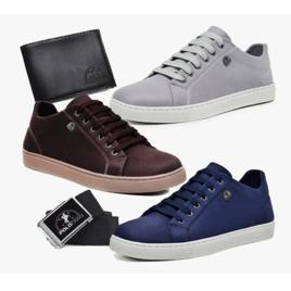Kit 3 Pares Sapatenis Polo Fran Masculino + Cinto E Carteira