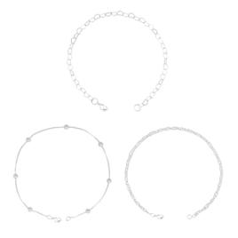 Kit 3 Pulseiras Singapura, Coração, Bolinha Folheadas Premium Prateado Conjunto Três Peças