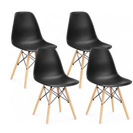 Kit 4 Cadeiras Eames Premium com Pés de Madeira – Design Moderno para Sala de Jantar, Cozinha e Escritório (PRETO)