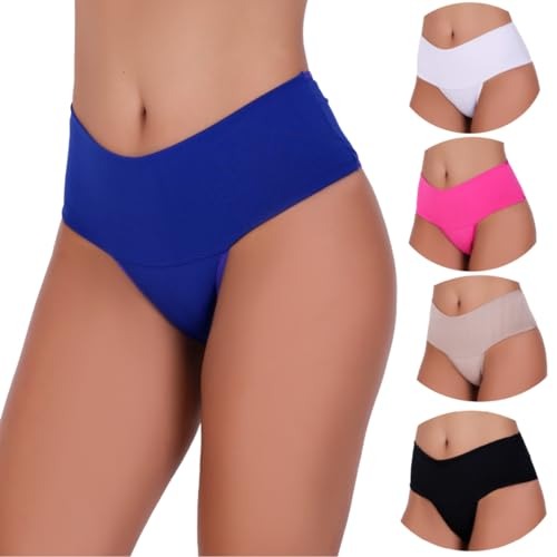 Kit 5 Calcinhas Cintura Alta Compressão Cós Alto Fitness Power Zero Barriga Pala Cós Duplo