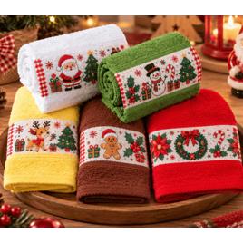 Kit 5 Toalha Lavabo Decoração Natal Natalina 100% Algodão 26x47cm