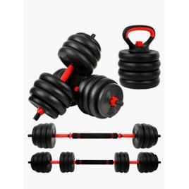 Kit 6 em 1 Haltere e Anilha Ajustáveis Kettlebell Fit Cor Preto 15kg