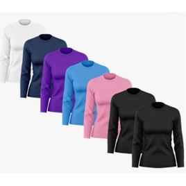 Kit 7 Camisetas Feminina Manga Longa Dry Básica Lisa