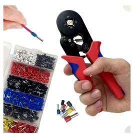 Kit Alicate Crimpar Prensa + 1200 Terminais Ilhós Tubular T7