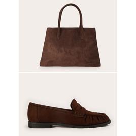 Kit bolsa tote + mocassim feminino de camurça - marrom