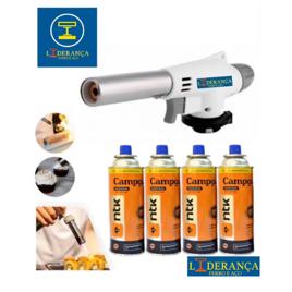 Maçarico Profissional Universal Multiuso Gourmet Portátil Com Regulagem De Chamas Kit Completo Com 4 Refil