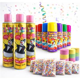 Kit Carnaval: Espuminha Tinta De Cabelo Serpentina E Confete