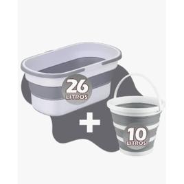 Kit Cesto 26l Rodinha Retrátil + Balde Retrátil 10l Dobrável Silicone