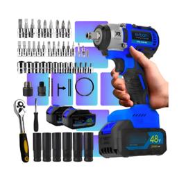 Kit Chave De Impacto 48v Parafusadeira + Jogo Soquete 46 Pçs Azul/preto