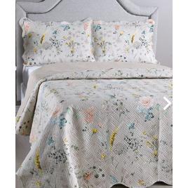 Kit Colcha Cobre Leito Casal 3 Peças 150 Fios Matelado Boutis Estampada Dupla Face Cartagena Areia