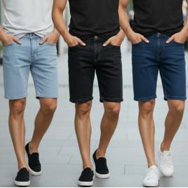 Kit Com 3 Bermudas Jeans Masculinas Tradicionais | Promoção