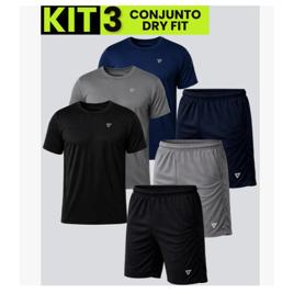 Kit Com 3 Conjuntos Academia Masculino Dry Fit Shorts+camisa