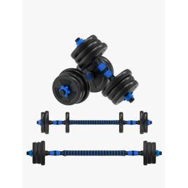 Kit Dumbbell Haltere Barra Peso Regulável 10kg Azul Fitness