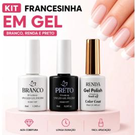 Kit Esmalte Francesinha Em Gel D&z Dalin Led Uv Unhas Manicure Cor Branco Renda e Preto