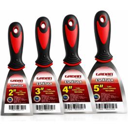 Kit Espátulas de Aço Inox Profissional 4 Peças 2” 3” 4” 5” Cabo Emborrachado – Ideal para Massa Corrida, Pintura, Reparos e Acabamentos