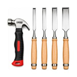 Kit Formão 4 Peças Mini Martelo Madeira Entalhe Profissional