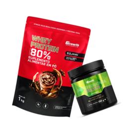 Kit Growth: Whey Protein Milkshake Chocolate 1kg + Creatina Monohidratada 250g Sem Sabor
