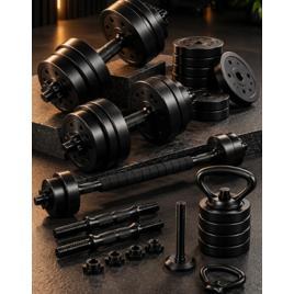 Kit Haltere 20kg Ajustável Anilhas Musculação Ketlebel 6 Em 1