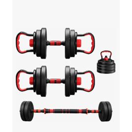 Kit Halteres 6 Em 1 Peso Musculação 15kg Ajustável Halter Preto-vermelho