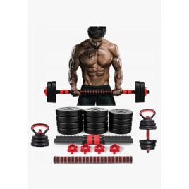 Kit Halteres Barra E Anilhas Musculação Kettlebell Ajustáveis Peso Academia 15kg