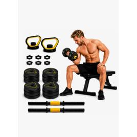 Kit Halteres E Anilhas C/ Kettlebell Ajustáveis Academia 20kg