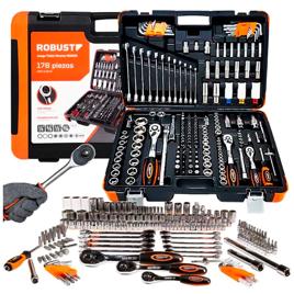 Jogo Caixa De Ferramentas Oficina Master Para Mecânico Maleta Com 178 Peças 5000r Robust Cr-V Profissional