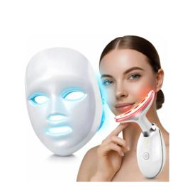 Kit Máscara Led 7 Cores Fototerapia + Massageador Facial