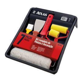 Kit para Pintura Atlas – Bandeja, Trincha, Espátula, 2 Rolos de Espuma e 1 Rolo de Poliéster