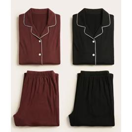 Kit pijama longo feminino 4 peças americano em viscose - multicor