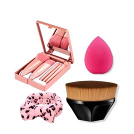 Kit Pinceis de maquiagem De Bolsa Estojo Pincel Kabuki Esponja Faixa Lisa