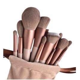 Kit Pincel De Maquiagem Com 13 Unidades Sombra Blush Cor Marrom