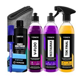 Kit Shampoo V-Floc Cera Tok Final Pneu Pretinho Restaurax Vonixx