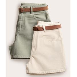 Kit short sarja feminino 2 peças mom com cinto - Multicor