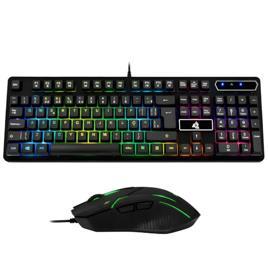 Kit Teclado e Mouse Gamer LED RGB Semi Mecânico, Teclas Suaves, Anti-Ghosting, Alta Precisão, USB Plug & Play - PRETO