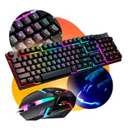 Kit Teclado Mouse Gamer Completo Com Fio Cabo De 1,5m Led Com Iluminação Rgb