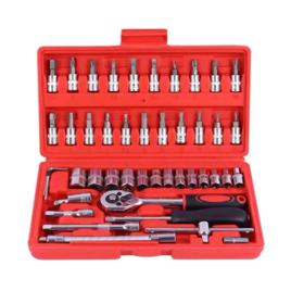 Kit Ferramentas 46 Peças Com Soquetes e Chaves Para Carro e Casa Hexon Vermelho