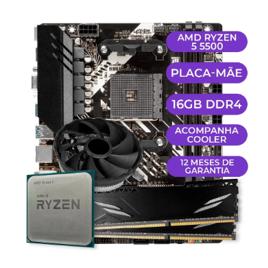 Kit Upgrade Gamer Amd Ryzen 5 5500 + B450m + 16gb Ddr4 Cor Preto
