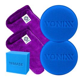 Kit Utensilios Detalhamento Automotivo 2 Aplicadores De Espuma Vonixx + 2 Panos Flanela Toalha De Microfibra
