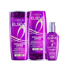 L'Oréal Paris Elseve Collagen Lifter Kit Shampoo, Condicionador e Sérum Leave-in com Peptídeos e Proteção Térmica para Cabelos Finos, Volume em 3D, 400ml + 400ml + 100ml