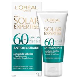 L'Oréal Paris Solar Expertise Protetor Solar Facial Antioleosidade FPS60 Efeito Matte com Ácido Salicílico, Alta Proteção de Amplo Espectro, Sem Cor, 40g